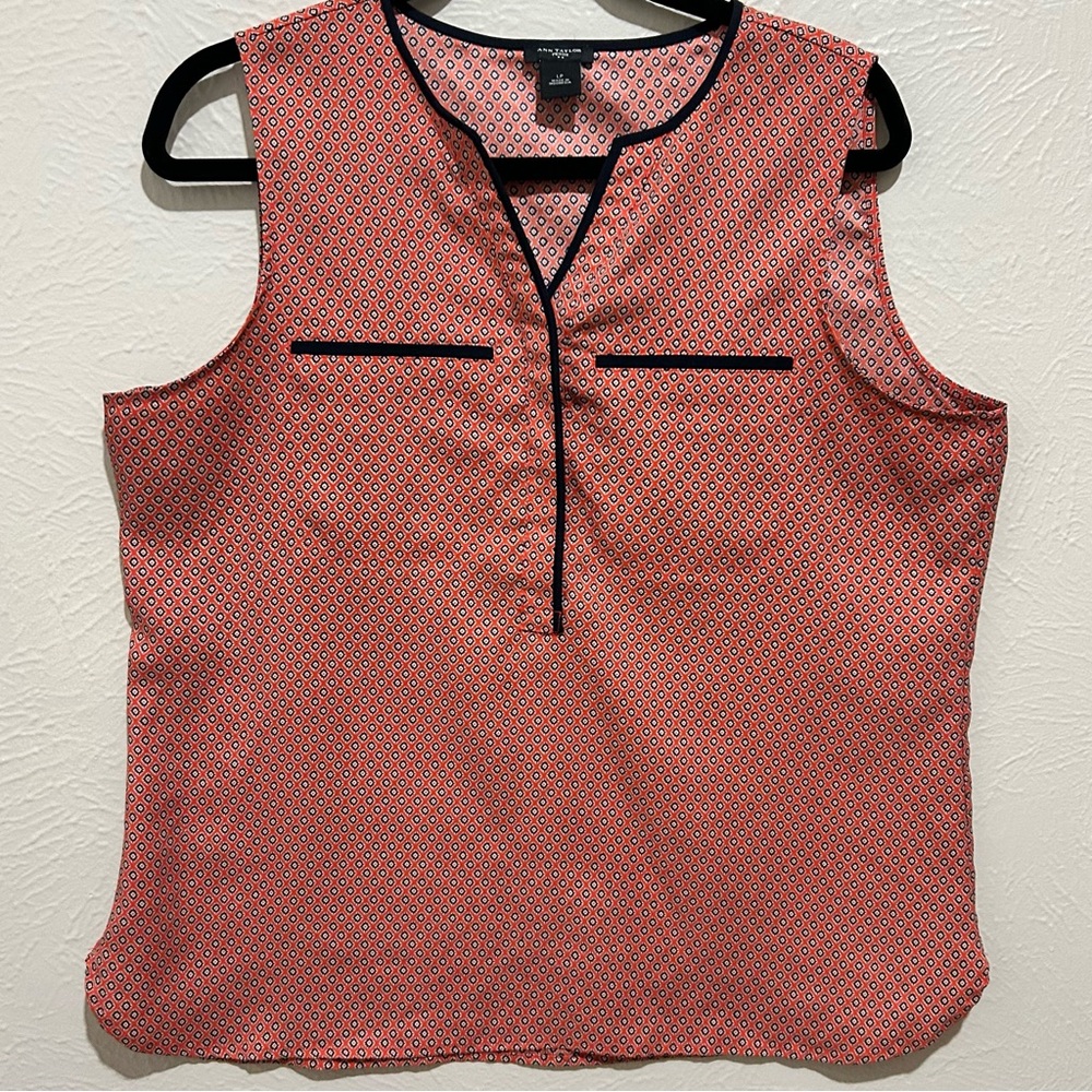 Ann Taylor women’s Large P Orange & Black Sleeveless Blouse